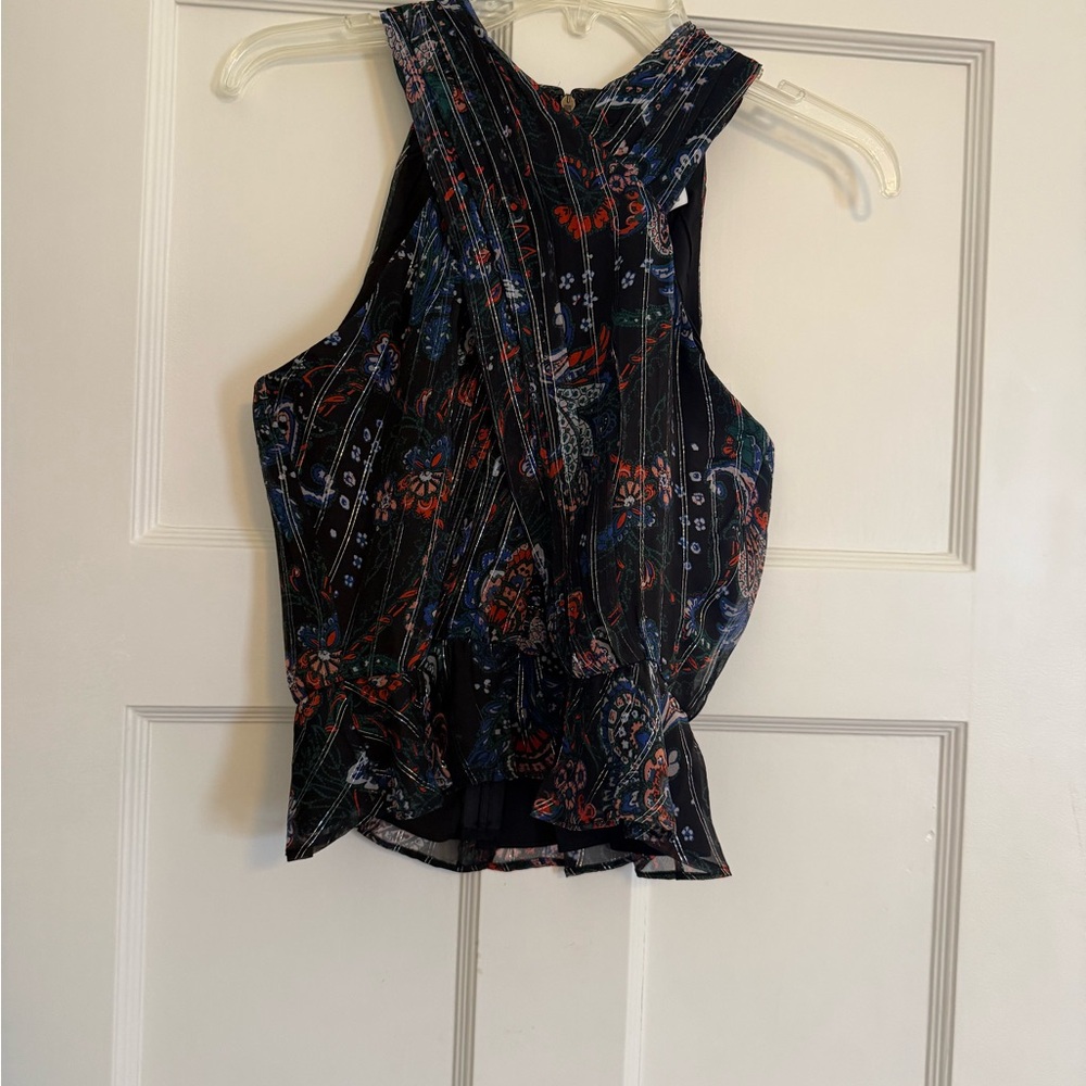 Veronica Beard Black and Red Floral Tank Top